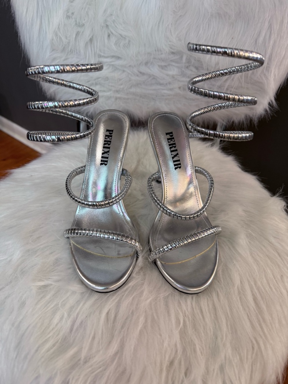 Silver Spiral Strap High-Heel Sandals